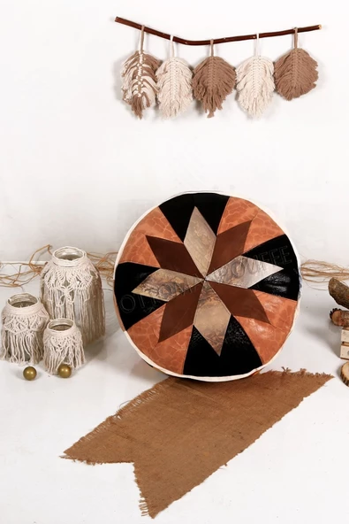 Şok Fiyat Açılışa Özel %50 Off! Art Deco El Yapımı Hakiki Deri Orijinal Bohem Ottoman Puf Minder60cm
