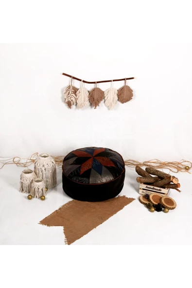 Şok Fiyat Açılışa Özel %50 Off! Art Deco El Yapımı Hakiki Deri Orijinal Bohem Ottoman Puf Minder60cm - 2