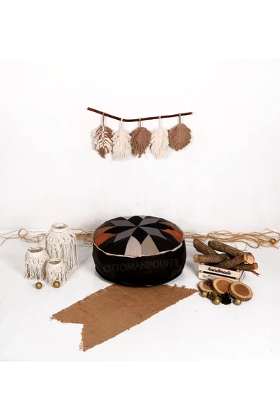 Şok Fiyat Açılışa Özel %50 Off! Art Deco El Yapımı Hakiki Deri Orijinal Bohem Ottoman Puf Minder60cm - Resim 5