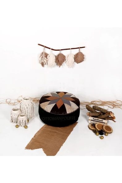 Şok Fiyat Açılışa Özel %50 Off! Art Deco El Yapımı Hakiki Deri Orijinal Bohem Ottoman Puf Minder60cm - Resim 4