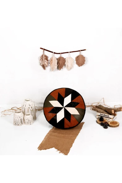 Şok Fiyat Açılışa Özel %50 Off! Art Deco El Yapımı Hakiki Deri Orijinal Bohem Ottoman Puf Minder60cm - Resim 5