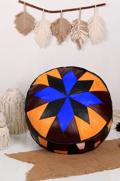 Dolgulu! Art Deco Iskandinav El Yapımı Hakiki Deri Orijinal Bohem Ottoman Puf Yer Minderi 60x30cm