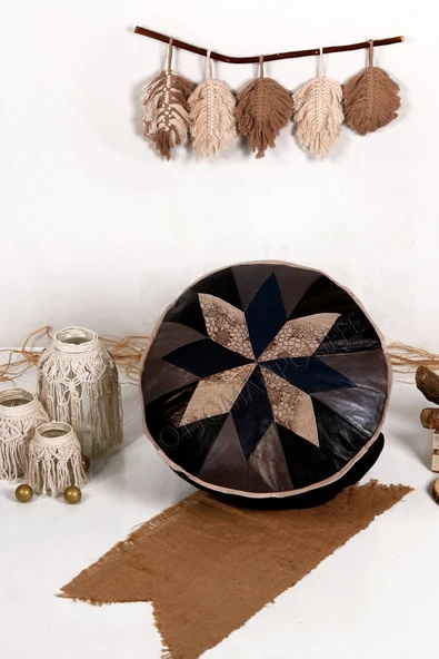 Şok Fiyat Açılışa Özel %50 Off! Art Deco El Yapımı Hakiki Deri Orijinal Bohem Ottoman Puf Minder60cm