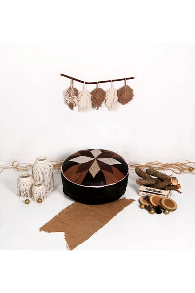 Şok Fiyat Açılışa Özel %50 Off! Art Deco El Yapımı Hakiki Deri Orijinal Bohem Ottoman Puf Minder60cm - Resim 3