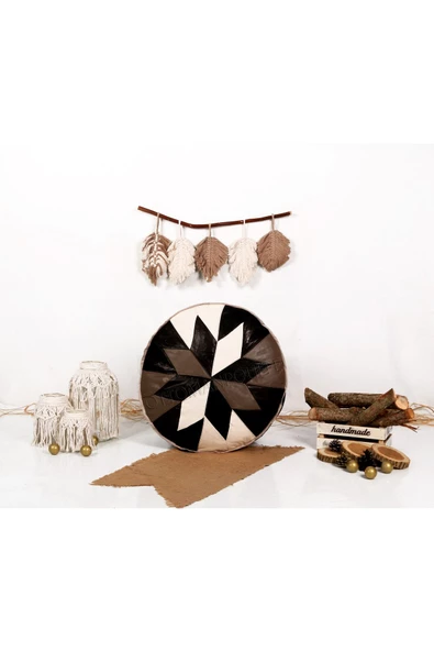 Şok Fiyat Açılışa Özel %50 Off! Art Deco El Yapımı Hakiki Deri Orijinal Bohem Ottoman Puf Minder60cm - Resim 4