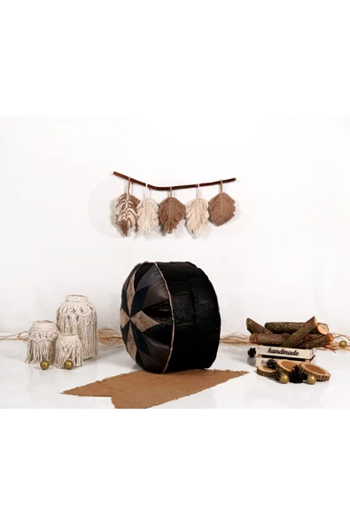 Şok Fiyat Açılışa Özel %50 Off! Art Deco El Yapımı Hakiki Deri Orijinal Bohem Ottoman Puf Minder60cm - 3