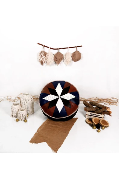 Şok Fiyat Açılışa Özel %50 Off! Art Deco El Yapımı Hakiki Deri Orijinal Bohem Ottoman Puf Minder60cm - Resim 4