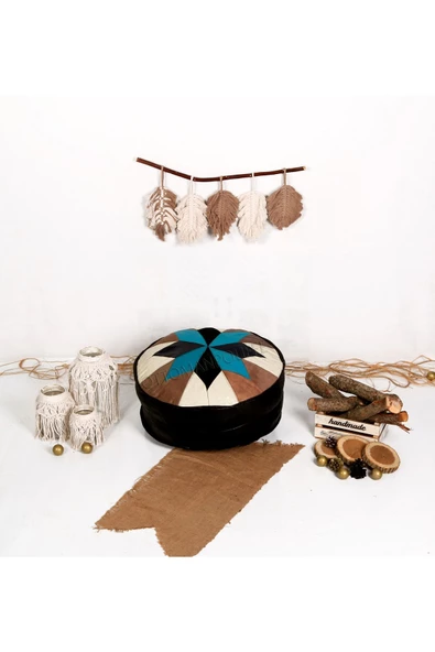 Şok Fiyat Açılışa Özel %50 Off! Art Deco El Yapımı Hakiki Deri Orijinal Bohem Ottoman Puf Minder60cm - 2