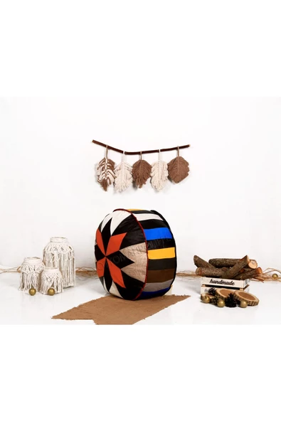 Şok Fiyat Açılışa Özel %50 Off! Art Deco El Yapımı Hakiki Deri Orijinal Bohem Ottoman Puf Minder60cm - 2