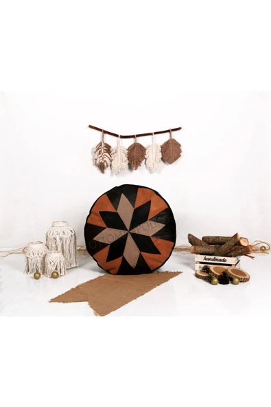 Şok Fiyat Açılışa Özel %50 Off! Art Deco El Yapımı Hakiki Deri Orijinal Bohem Ottoman Puf Minder60cm - Resim 5