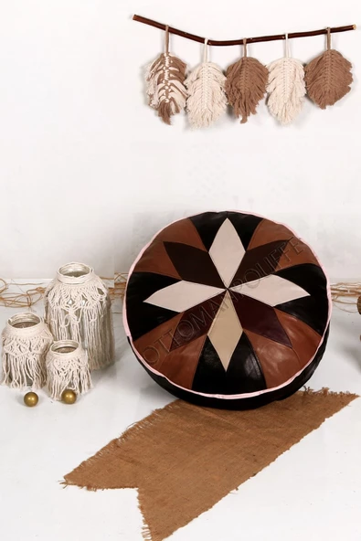 Şok Fiyat Açılışa Özel %50 Off! Art Deco El Yapımı Hakiki Deri Orijinal Bohem Ottoman Puf Minder60cm