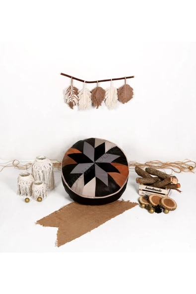 Şok Fiyat Açılışa Özel %50 Off! Art Deco El Yapımı Hakiki Deri Orijinal Bohem Ottoman Puf Minder60cm - Resim 3