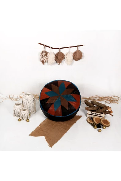 Şok Fiyat Açılışa Özel %50 Off! Art Deco El Yapımı Hakiki Deri Orijinal Bohem Ottoman Puf Minder60cm - 5