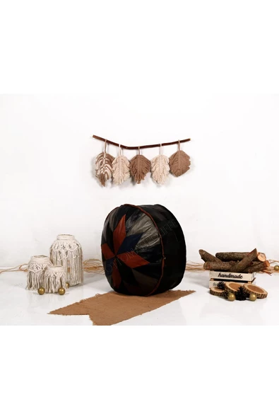 Şok Fiyat Açılışa Özel %50 Off! Art Deco El Yapımı Hakiki Deri Orijinal Bohem Ottoman Puf Minder60cm - 4