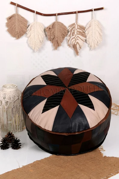 Dolgulu! Art Deco Iskandinav El Yapımı Hakiki Deri Orijinal Bohem Ottoman Puf Yer Minderi 60x30cm