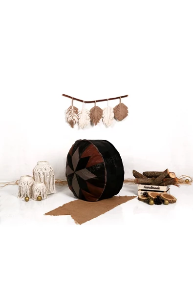 Şok Fiyat Açılışa Özel %50 Off! Art Deco El Yapımı Hakiki Deri Orijinal Bohem Ottoman Puf Minder60cm - 5