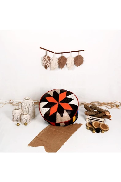 Şok Fiyat Açılışa Özel %50 Off! Art Deco El Yapımı Hakiki Deri Orijinal Bohem Ottoman Puf Minder60cm - 3