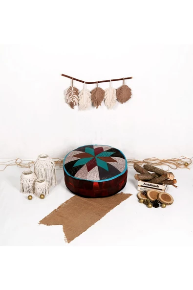 Şok Fiyat Açılışa Özel %50 Off! Art Deco El Yapımı Hakiki Deri Orijinal Bohem Ottoman Puf Minder60cm - Resim 2