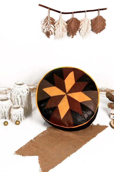 Şok Fiyat Açılışa Özel %50 Off! Art Deco El Yapımı Hakiki Deri Orijinal Bohem Ottoman Puf Minder60cm ürün görseli 1