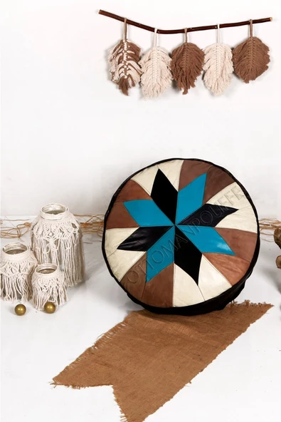 Şok Fiyat Açılışa Özel %50 Off! Art Deco El Yapımı Hakiki Deri Orijinal Bohem Ottoman Puf Minder60cm