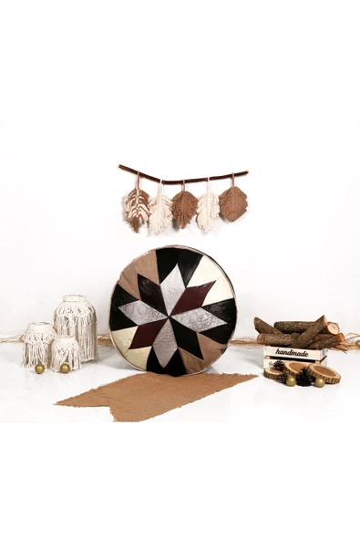 Şok Fiyat Açılışa Özel %50 Off! Art Deco El Yapımı Hakiki Deri Orijinal Bohem Ottoman Puf Minder60cm - Resim 5