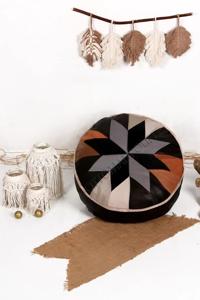 Şok Fiyat Açılışa Özel %50 Off! Art Deco El Yapımı Hakiki Deri Orijinal Bohem Ottoman Puf Minder60cm