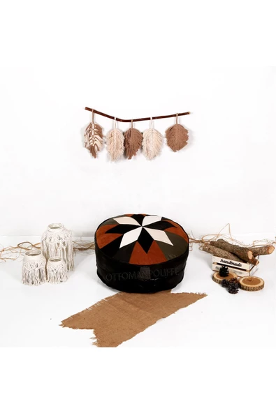 Şok Fiyat Açılışa Özel %50 Off! Art Deco El Yapımı Hakiki Deri Orijinal Bohem Ottoman Puf Minder60cm - Resim 2
