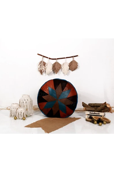 Şok Fiyat Açılışa Özel %50 Off! Art Deco El Yapımı Hakiki Deri Orijinal Bohem Ottoman Puf Minder60cm - 4