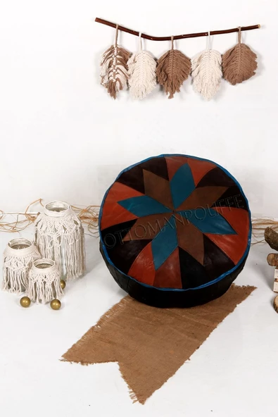 Şok Fiyat Açılışa Özel %50 Off! Art Deco El Yapımı Hakiki Deri Orijinal Bohem Ottoman Puf Minder60cm