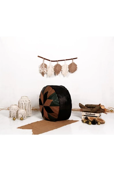 Şok Fiyat Açılışa Özel %50 Off! Art Deco El Yapımı Hakiki Deri Orijinal Bohem Ottoman Puf Minder60cm - Resim 2