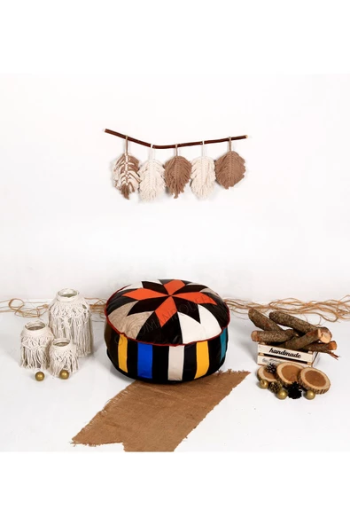 Şok Fiyat Açılışa Özel %50 Off! Art Deco El Yapımı Hakiki Deri Orijinal Bohem Ottoman Puf Minder60cm - 4