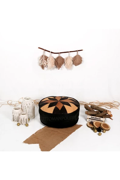 Şok Fiyat Açılışa Özel %50 Off! Art Deco El Yapımı Hakiki Deri Orijinal Bohem Ottoman Puf Minder60cm - Resim 3