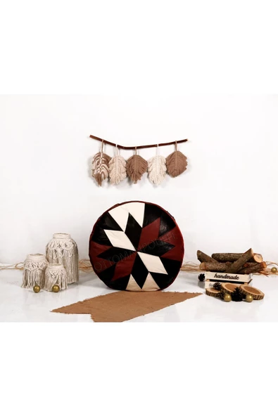 Şok Fiyat Açılışa Özel %50 Off! Art Deco El Yapımı Hakiki Deri Orijinal Bohem Ottoman Puf Minder60cm - 5