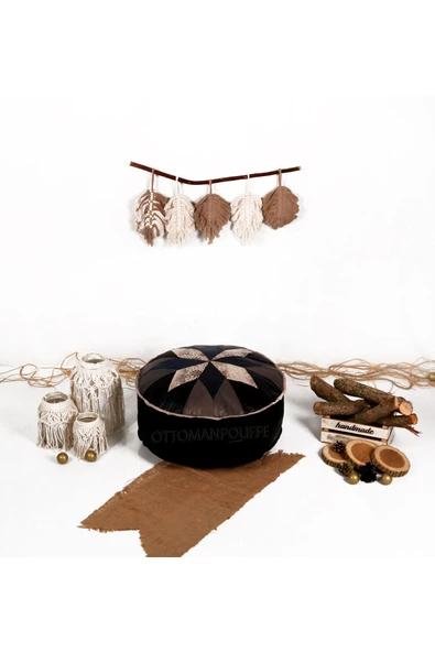 Şok Fiyat Açılışa Özel %50 Off! Art Deco El Yapımı Hakiki Deri Orijinal Bohem Ottoman Puf Minder60cm - 2