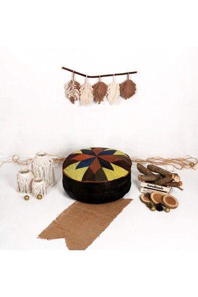 Şok Fiyat Açılışa Özel %50 Off! Art Deco El Yapımı Hakiki Deri Orijinal Bohem Ottoman Puf Minder60cm - Resim 4