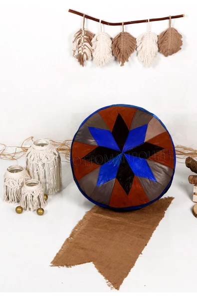 Şok Fiyat Açılışa Özel %50 Off! Art Deco El Yapımı Hakiki Deri Orijinal Bohem Ottoman Puf Minder60cm