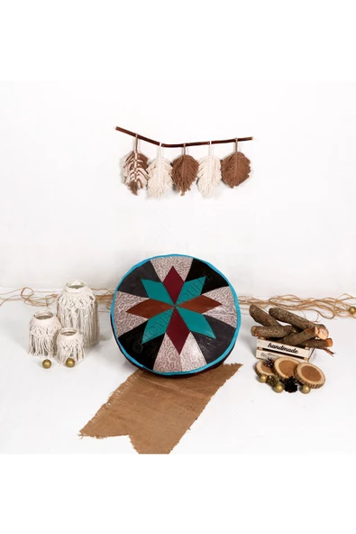 Şok Fiyat Açılışa Özel %50 Off! Art Deco El Yapımı Hakiki Deri Orijinal Bohem Ottoman Puf Minder60cm - Resim 5