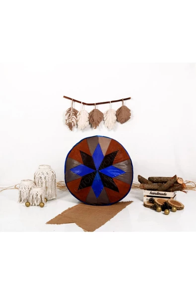 Şok Fiyat Açılışa Özel %50 Off! Art Deco El Yapımı Hakiki Deri Orijinal Bohem Ottoman Puf Minder60cm - 5