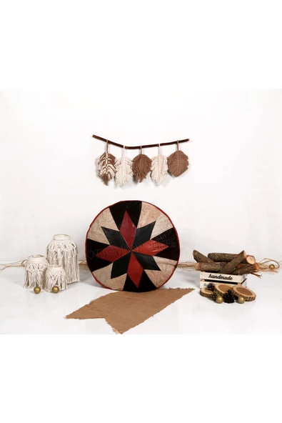 Şok Fiyat Açılışa Özel %50 Off! Art Deco El Yapımı Hakiki Deri Orijinal Bohem Ottoman Puf Minder60cm - 5