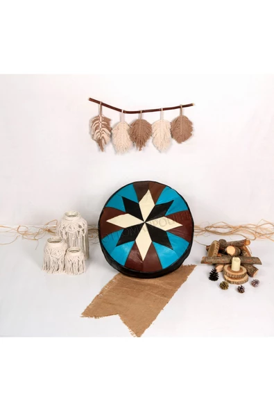 Şok Fiyat Açılışa Özel %50 Off! Art Deco El Yapımı Hakiki Deri Orijinal Bohem Ottoman Puf Minder60cm - Resim 4