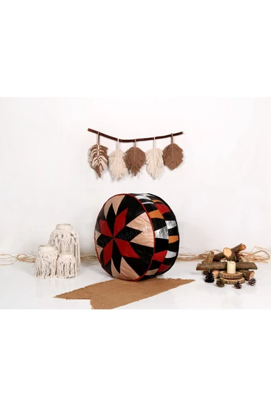 Şok Fiyat Açılışa Özel %50 Off! Art Deco El Yapımı Hakiki Deri Orijinal Bohem Ottoman Puf Minder60cm - Resim 3