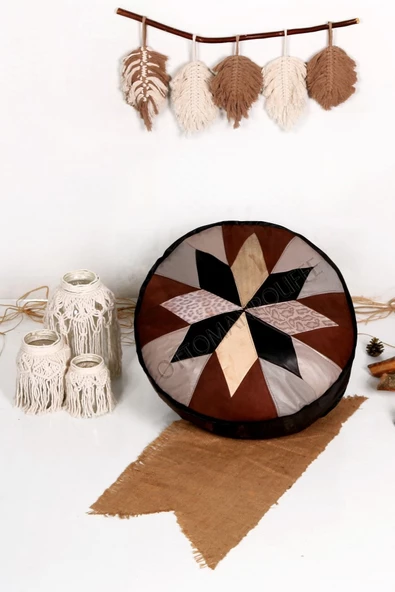 Şok Fiyat Açılışa Özel %50 Off! Art Deco El Yapımı Hakiki Deri Orijinal Bohem Ottoman Puf Minder60cm