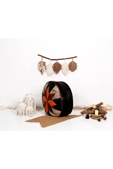 Şok Fiyat Açılışa Özel %50 Off! Art Deco El Yapımı Hakiki Deri Orijinal Bohem Ottoman Puf Minder60cm - Resim 2