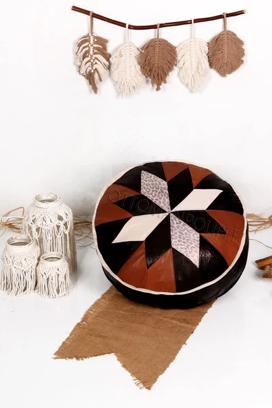 Şok Fiyat Açılışa Özel %50 Off! Art Deco El Yapımı Hakiki Deri Orijinal Bohem Ottoman Puf Minder60cm