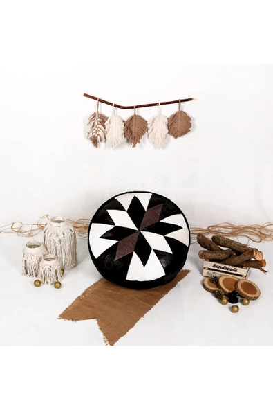 Şok Fiyat Açılışa Özel %50 Off! Art Deco El Yapımı Hakiki Deri Orijinal Bohem Ottoman Puf Minder60cm - Resim 4