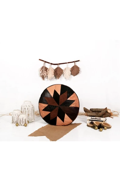 Açılışa Özel Dolgulu ! El Yapımı Hakiki Deri Orijinal Bohem Ottoman Puf Yer Minderi 60x30cm - Resim 5