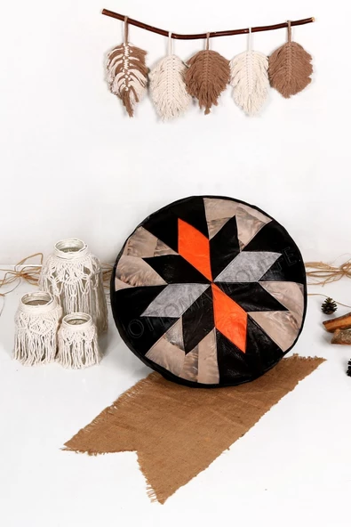 Şok Fiyat Açılışa Özel %50 Off! Art Deco El Yapımı Hakiki Deri Orijinal Bohem Ottoman Puf Minder60cm ürün görseli