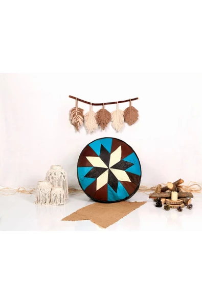 Şok Fiyat Açılışa Özel %50 Off! Art Deco El Yapımı Hakiki Deri Orijinal Bohem Ottoman Puf Minder60cm - Resim 5