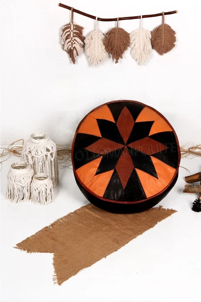 Şok Fiyat Açılışa Özel %50 Off! Art Deco El Yapımı Hakiki Deri Orijinal Bohem Ottoman Puf Minder60cm - Resim 6