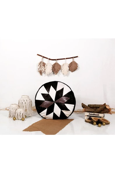 Şok Fiyat Açılışa Özel %50 Off! Art Deco El Yapımı Hakiki Deri Orijinal Bohem Ottoman Puf Minder60cm - Resim 2